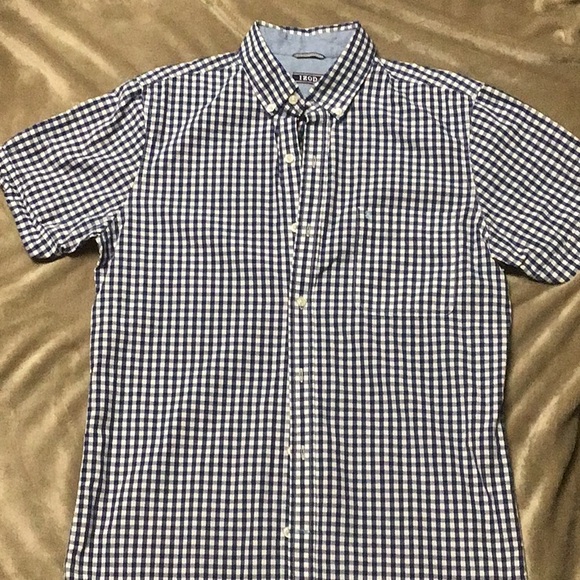 IZOD short sleeve button down shirt - navy and white - Picture 1 of 2